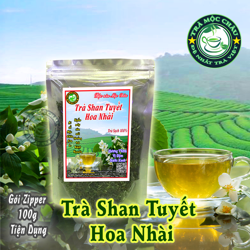 Trà Shan Tuyết Hoa Nhài Mộc Châu 100g - Trà Mộc Châu Đặc Sản