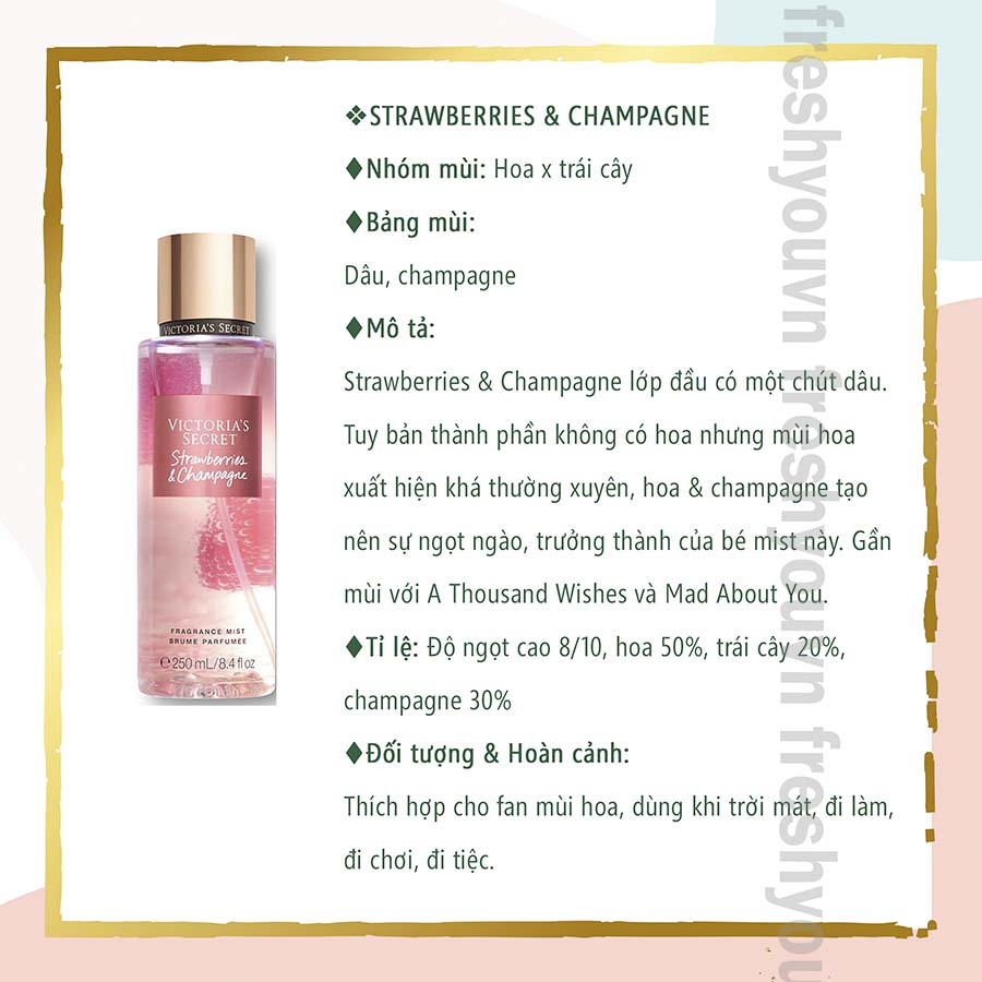 Strawberries & Champagne - Xịt thơm toàn thân body mist khác Victoria's Secret - fresh you