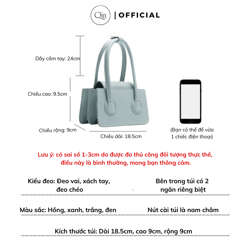 Túi Xách Nữ Mini Qin Màu Trơn Phong Cách Hàn Quốc