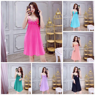Đầm Nữ Đầm Thun Lạnh Dây Nhuyễn Phối Ren Co Giãn 4 Chiều Mặc Nhà Siêu Mát Mẻ Dễ Thương Từ 40-75kg