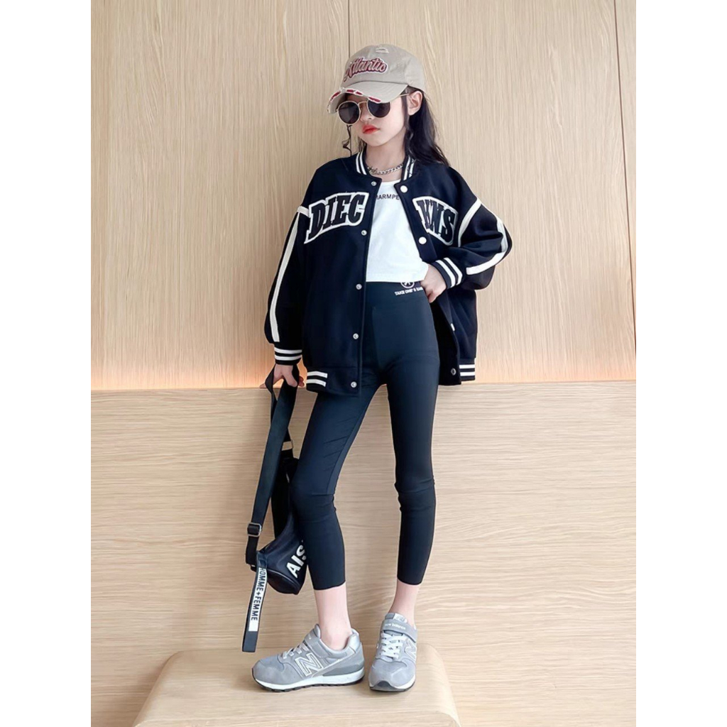 Áo khoác bé gái 17-45kg, áo bomber bé gái 4-15 tuổi mẫu chữ KINS chất nỉ cao cấp,phong cách hàn quốc bbKINS688