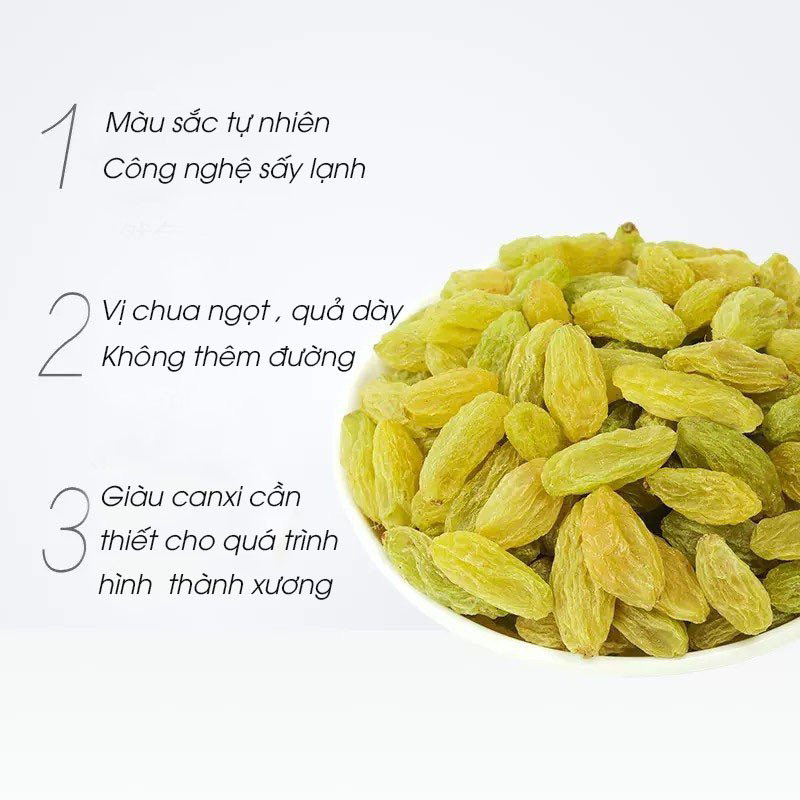 Nho xanh sấy không đường chua ngọt tự nhiên hộp 500gram hàng loại 1