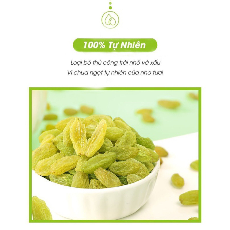 Nho xanh sấy không đường chua ngọt tự nhiên hộp 500gram hàng loại 1