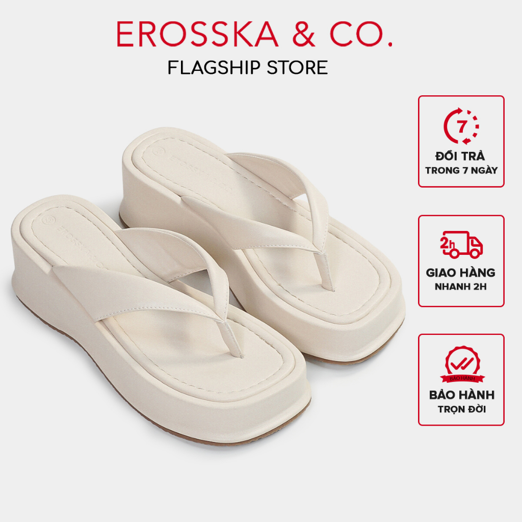 Erosska - Dép nữ thời trang đế xuồng xỏ ngón kiểu dáng cơ bản cao 6cm màu kem - SB028