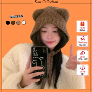 Mũ len unisex nam nữ, Nón len đan chất dày dặn họa tiết trơn có dây cột phối tai gấu cute thời trang thu đông - Mã NL016