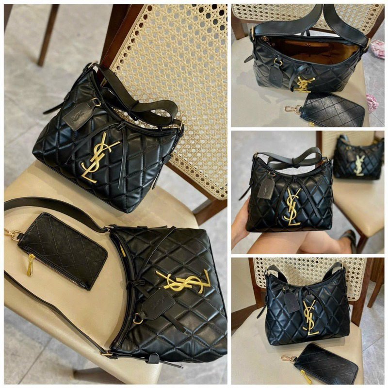 Sét túi xách nữ kẹp nách trần ô tag vàng chữ to tặng kèm ví