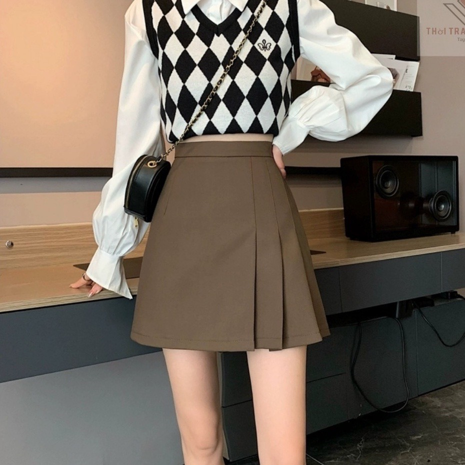 Chân váy chữ A tennis dáng ngắn xẻ 3 lớp tiều thư Laco137