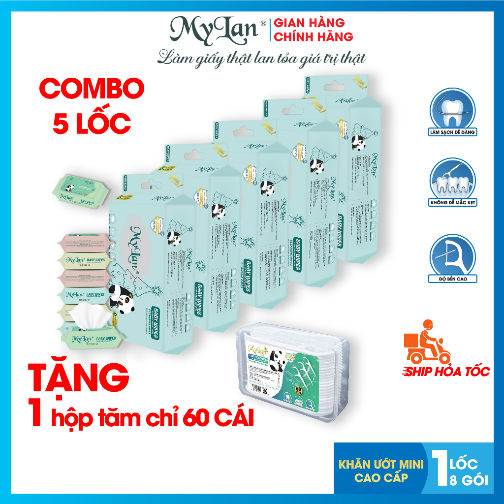 Combo 5 Lốc khăn ướt mini cao cấp Mylan 8 Gói/Lốc