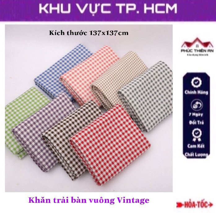 Khăn trải bàn vuông Vintage họa tiết caro