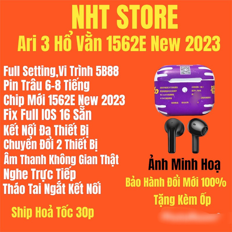 Tai Nghe NHT Gen 3 1562E - Âm Thanh Không Gian Thật - Fix Full ios 16 - Pin Trâu - Âm Hay - Mic Tốt