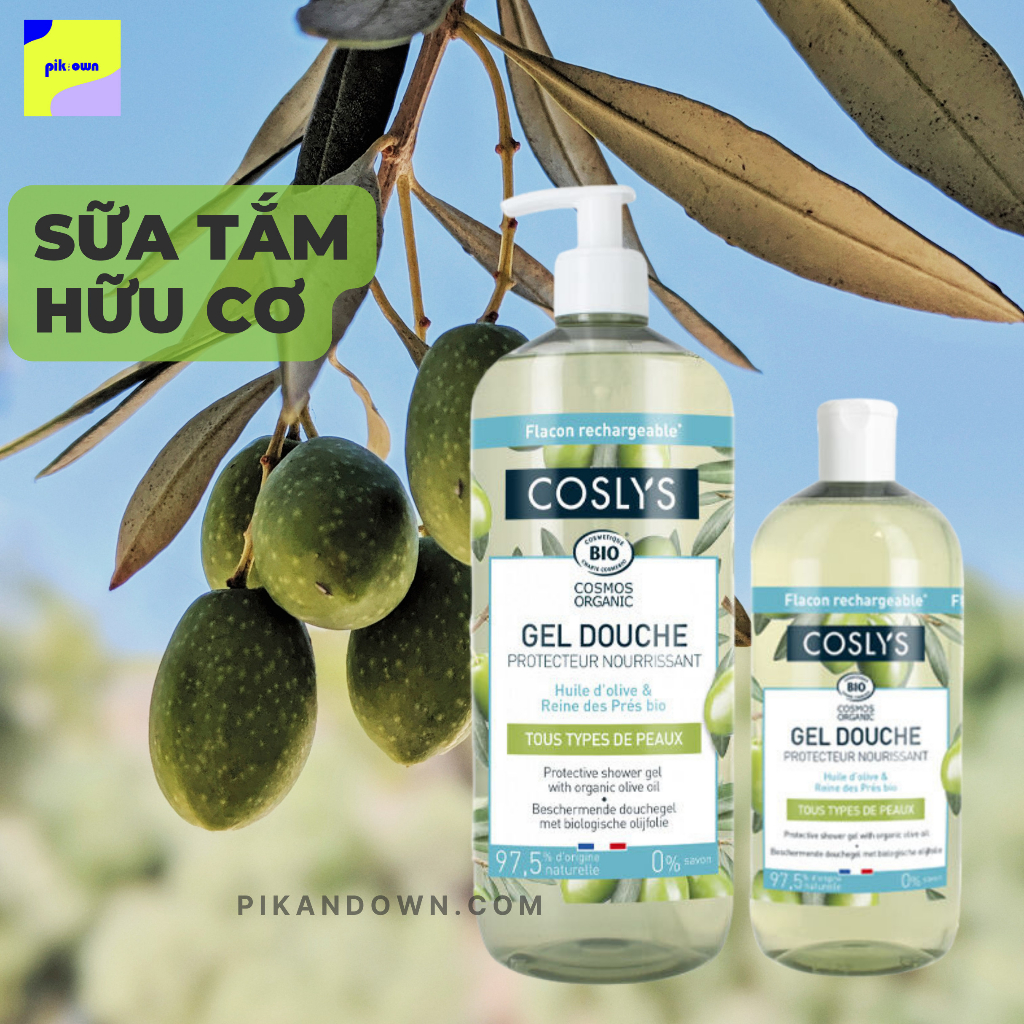 Sữa Tắm Hữu Cơ Pháp Coslys Organic Chiết Xuất Từ Dầu Oliu, Cỏ Roi Ngựa, Chanh và Yến Mạch Dành Cho Da Nhạy Cảm 1Lit