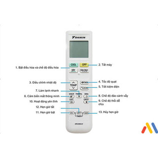 Remote điều hòa Daikin - Điều khiển máy lạnh Daikin - Điều khiển điều hòa Daikin inverter 1 chiều và 2 chiều loại tốt