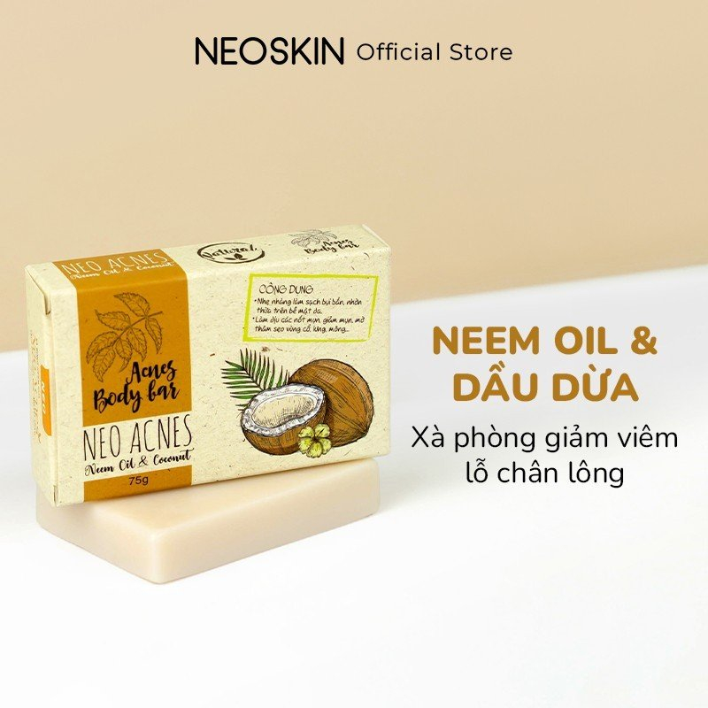 Xà Phòng Mụn Lưng, Giảm Thâm Mông Dầu Neem & Dầu Dừa Làm Dịu Lỗ Chân Lông 100% Thiên Nhiên NEOSKIN 75gr