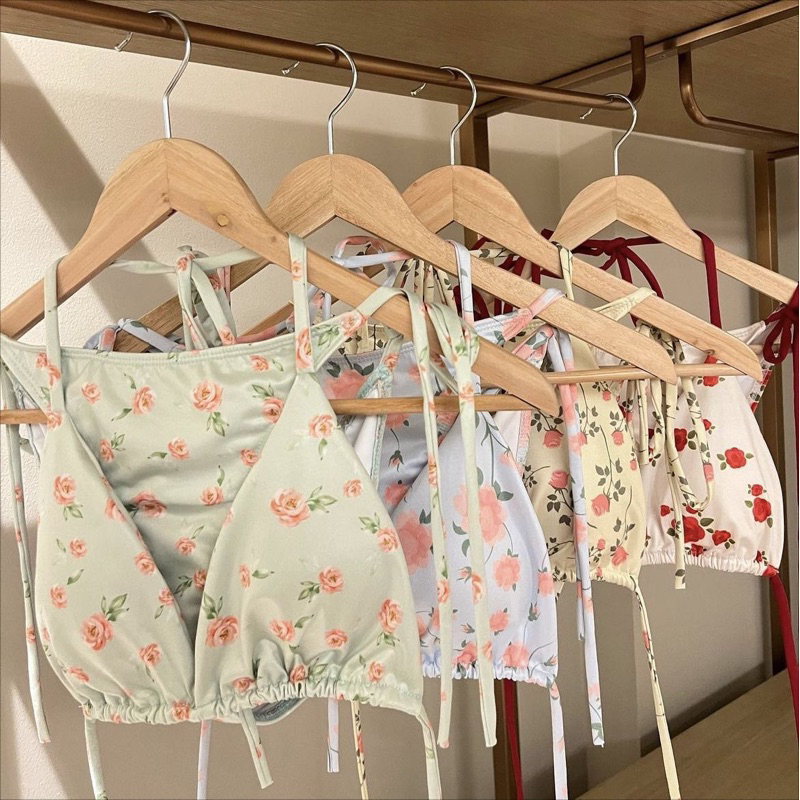 (M716-LiLyBikini) SET BIKINI HAI MẢNH HOA HỒNG CÓ MÚT BUỘC DÂY