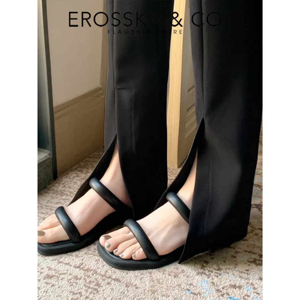 Erosska - Dép nữ thời trang hai quai ngang siêu êm cao 2cm màu nâu - EM106