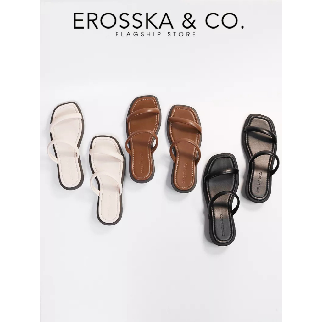 Erosska - Dép nữ thời trang hai quai ngang siêu êm cao 2cm màu nâu - EM106