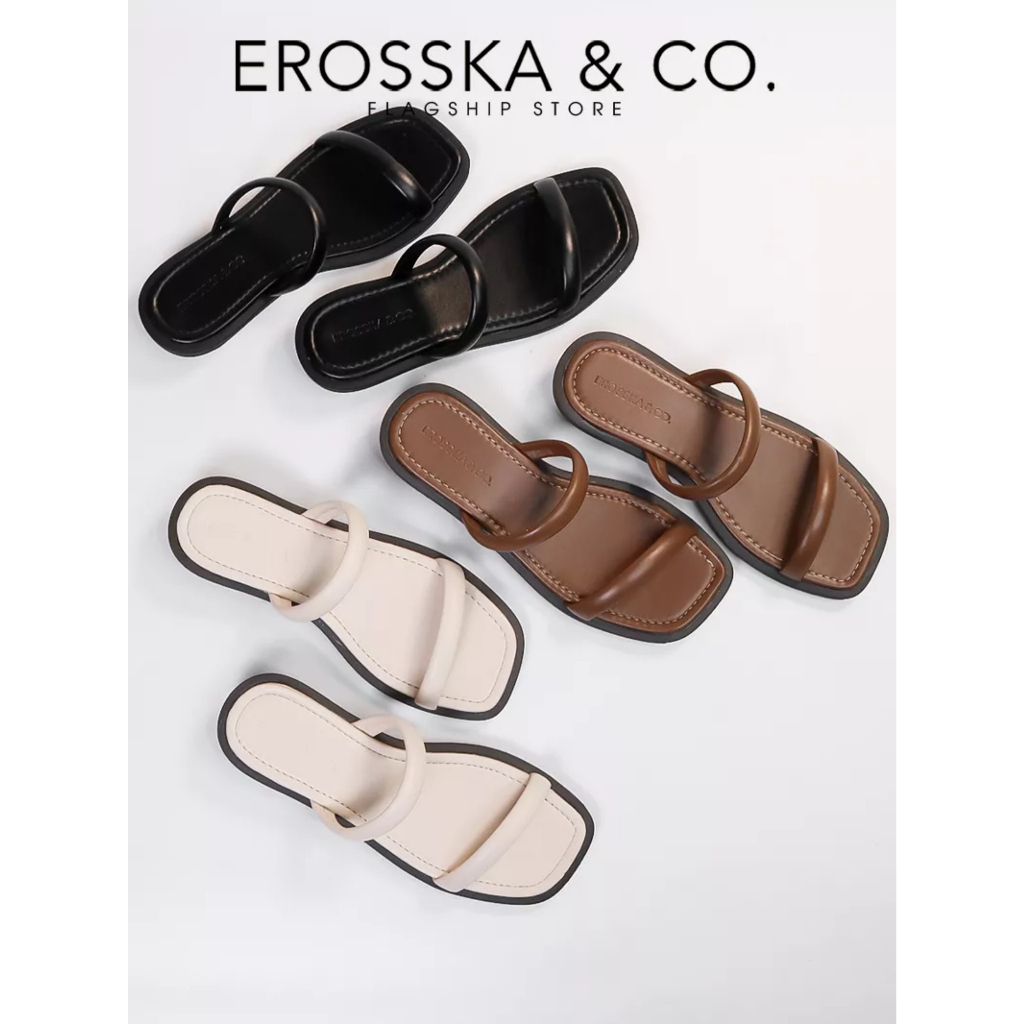 Erosska - Dép nữ thời trang hai quai ngang siêu êm cao 2cm màu nâu - EM106