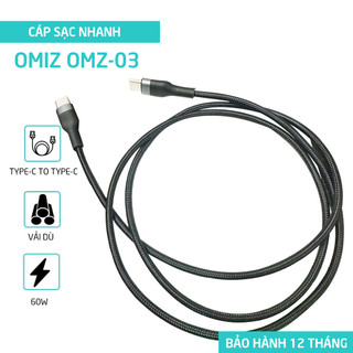 Cáp sạc nhanh 60w 2 đầu type-c to type-c omiz omz-03
