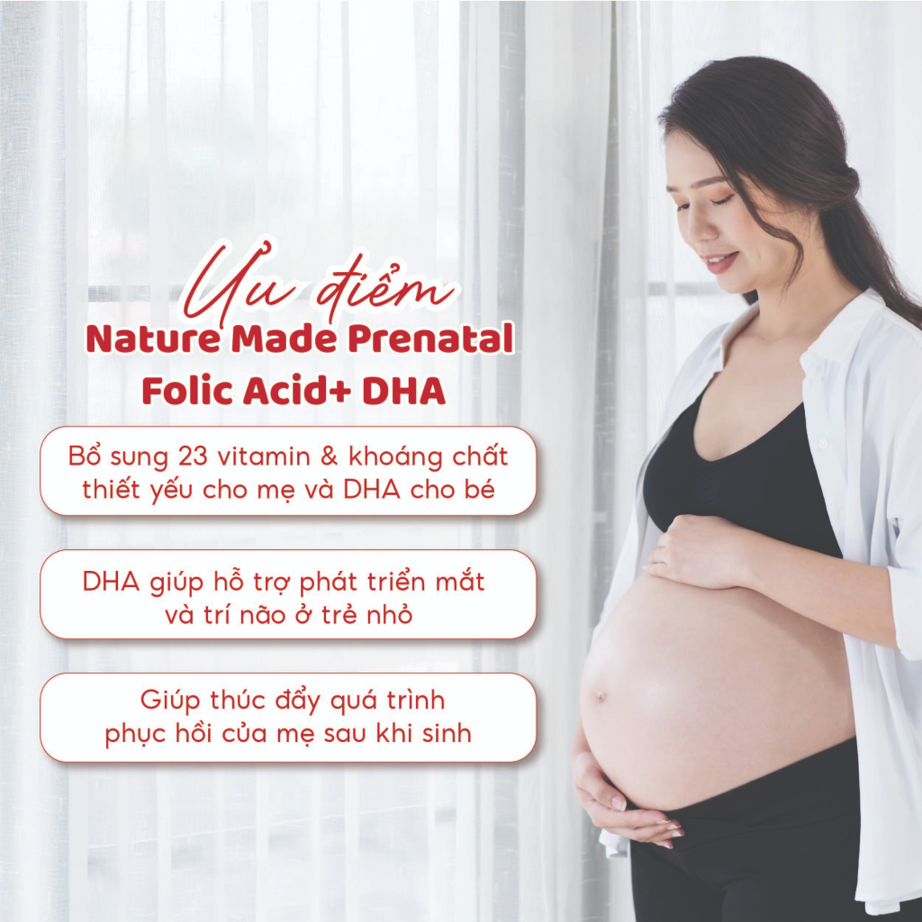 Vitamin tổng hợp cho mẹ bầu Nature Made Prenatal Folic Acid + DHA 150 viên của Mỹ
