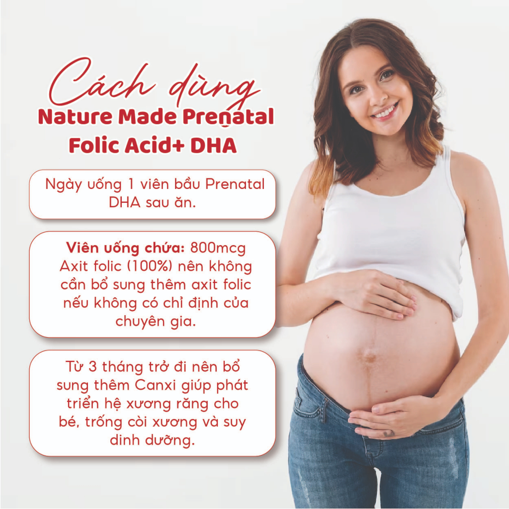 Vitamin tổng hợp cho mẹ bầu Nature Made Prenatal Folic Acid + DHA 150 viên của Mỹ