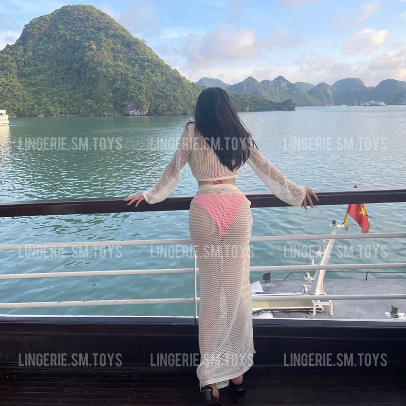 FDQ1647 - Set Áo Và Váy Lưới Xẻ Tà Mặc Ngoài Bikini , Đồ Bơi - 2 Kiểu Mặc Sáng Tạo