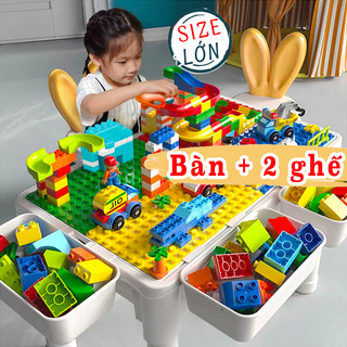 Bộ bàn xếp hình cho bé size lớn kèm ghế, bàn lắp ghép xếp hình đa năng cho trẻ em