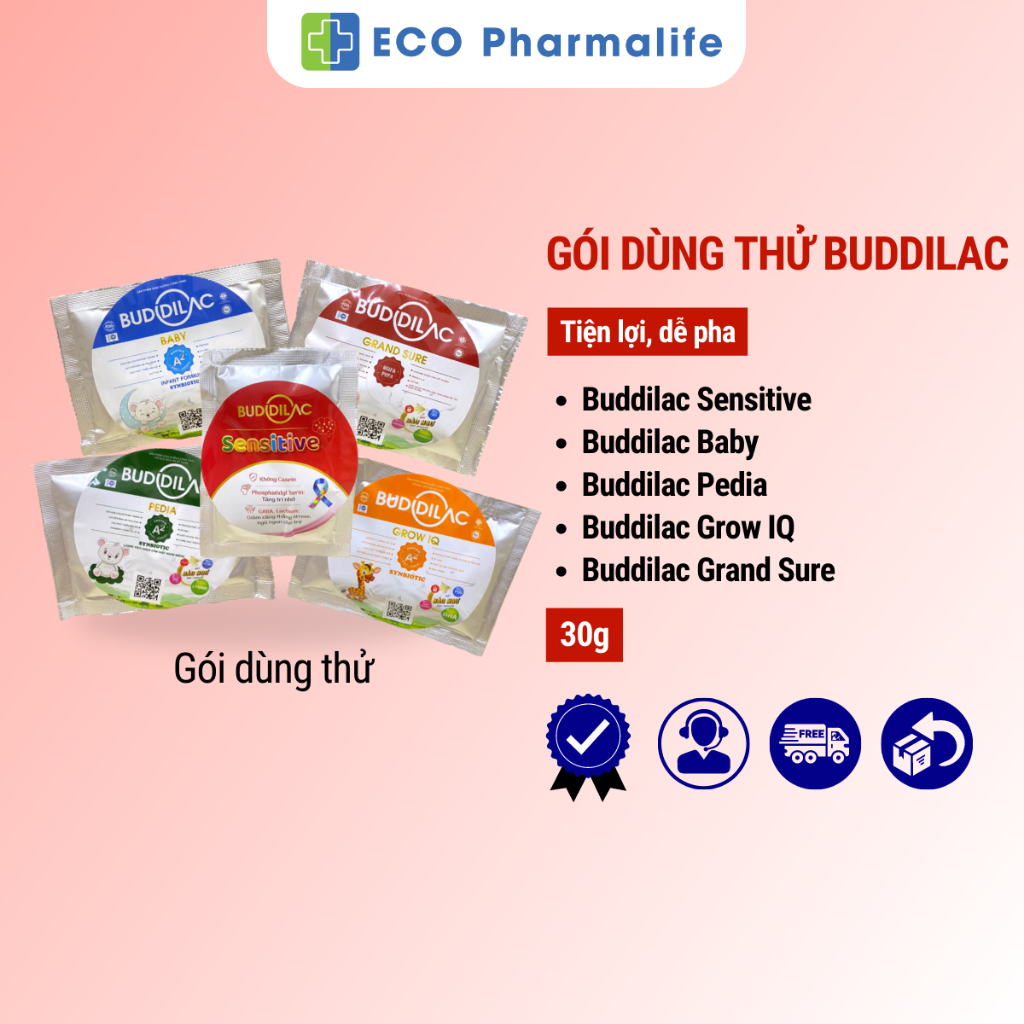 Gói 30g Dùng Thử Sữa Buddilac Baby - Pedia - Grow IQ - Sensitive - Grandsure Tăng Cường Phát Triển Toàn Diện Cho Bé