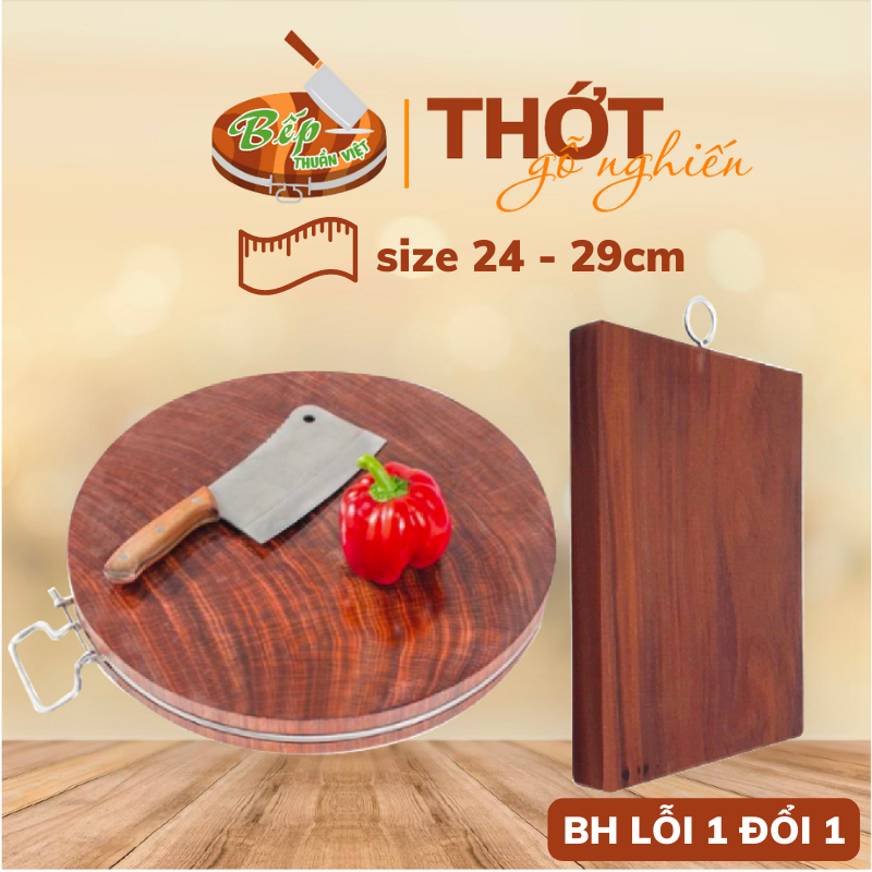 Thớt gỗ nghiến tây bắc, thớt gỗ kháng khuẩn nguyên khối độ bền cao dùng chặt, thái gia đình đường kính 24cm đến 29cm