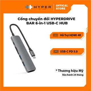 Cổng chuyển đổi hyperdrive bar 6-in-1 usb-c hub cho macbook/laptop/pc - hd22e