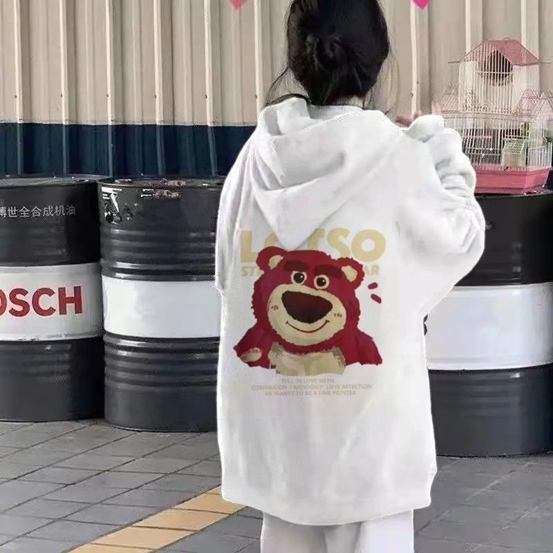 Áo nỉ HOODIES hình Gấu dâu LOTSO Chất nỉ bông dáng rộng dành cho nam nữ