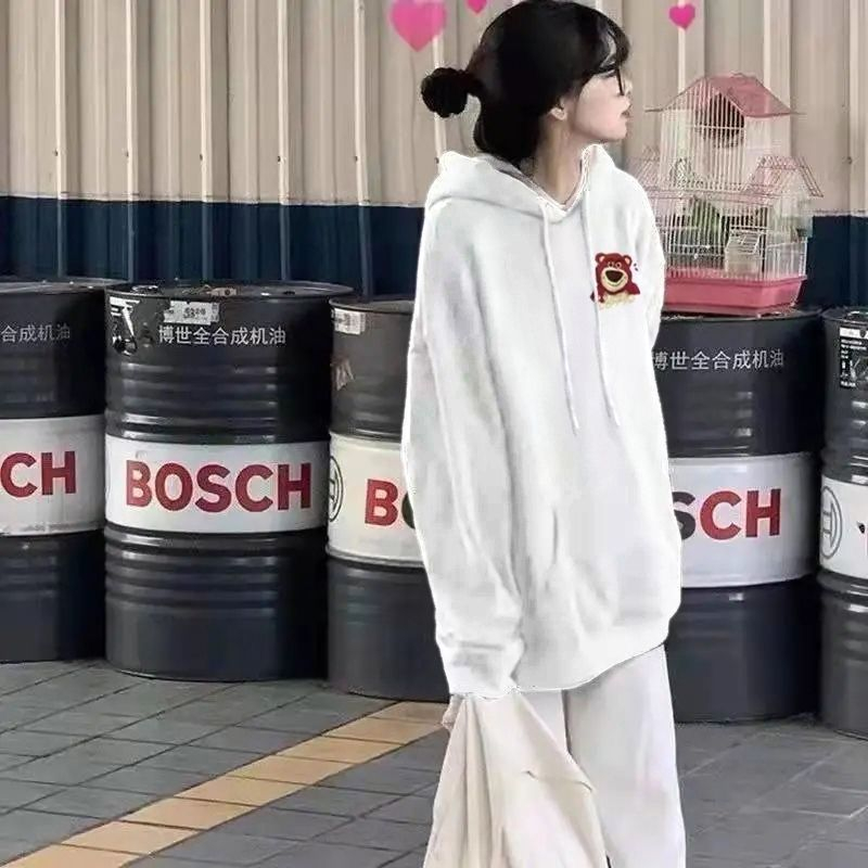 Áo nỉ HOODIES hình Gấu dâu LOTSO Chất nỉ bông dáng rộng dành cho nam nữ
