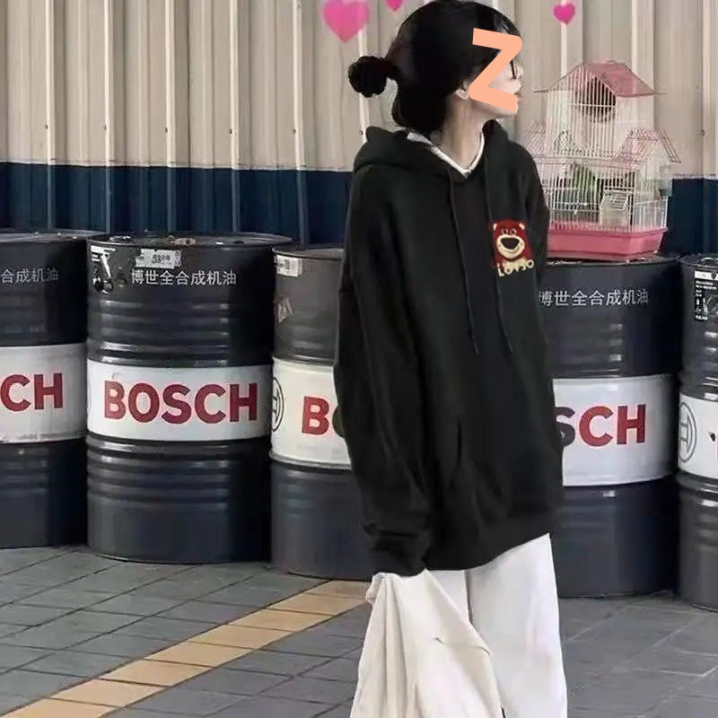 Áo nỉ HOODIES hình Gấu dâu LOTSO Chất nỉ bông dáng rộng dành cho nam nữ