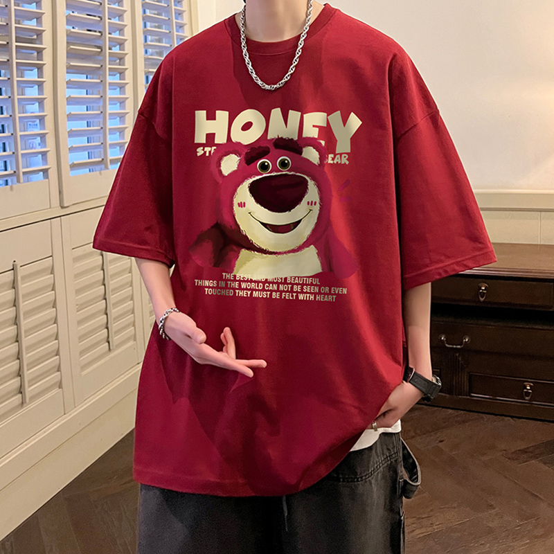 Áo phông 3158 nam nữ in hình gấu dâu dáng rộng unisex