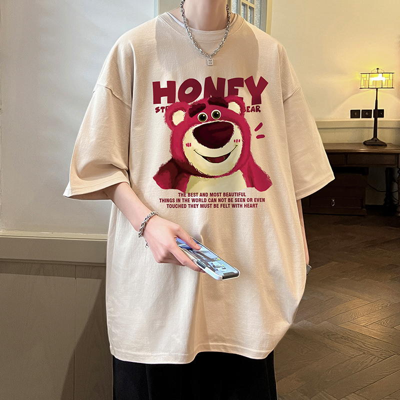 Áo phông 3158 nam nữ in hình gấu dâu dáng rộng unisex