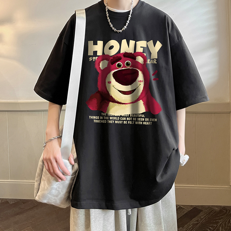 Áo phông 3158 nam nữ in hình gấu dâu dáng rộng unisex