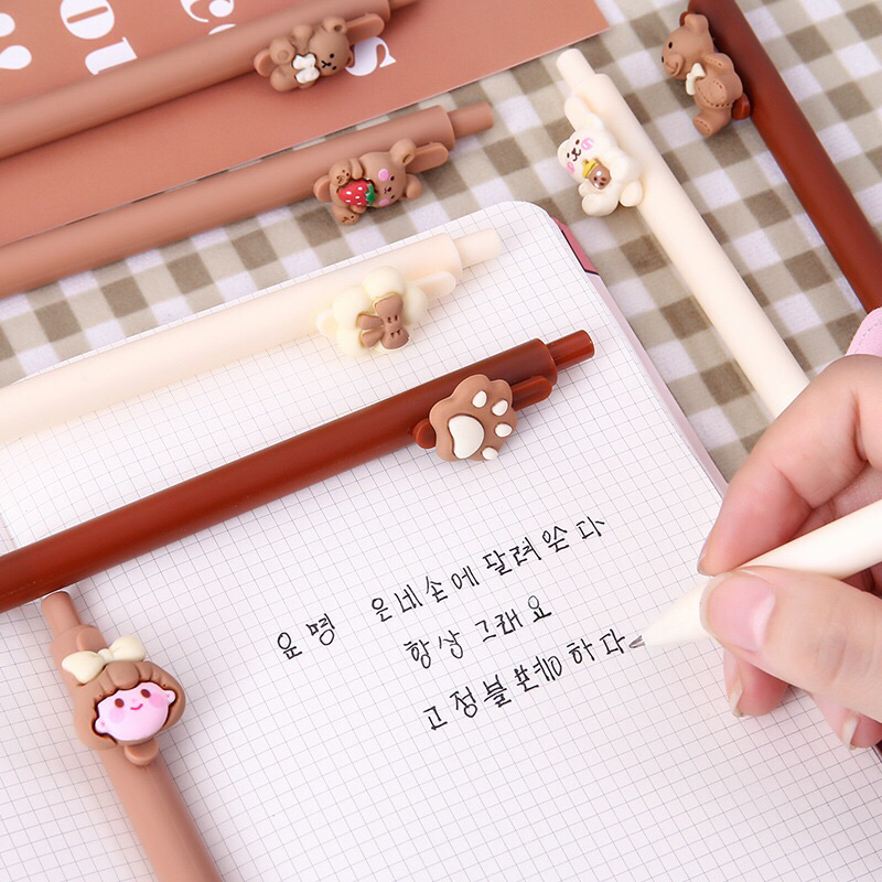 Bút Mực Gel Macaron Ngòi 0.5 mm Gắn Hình Dễ Thương Cho Học Sinh Gấu Mon