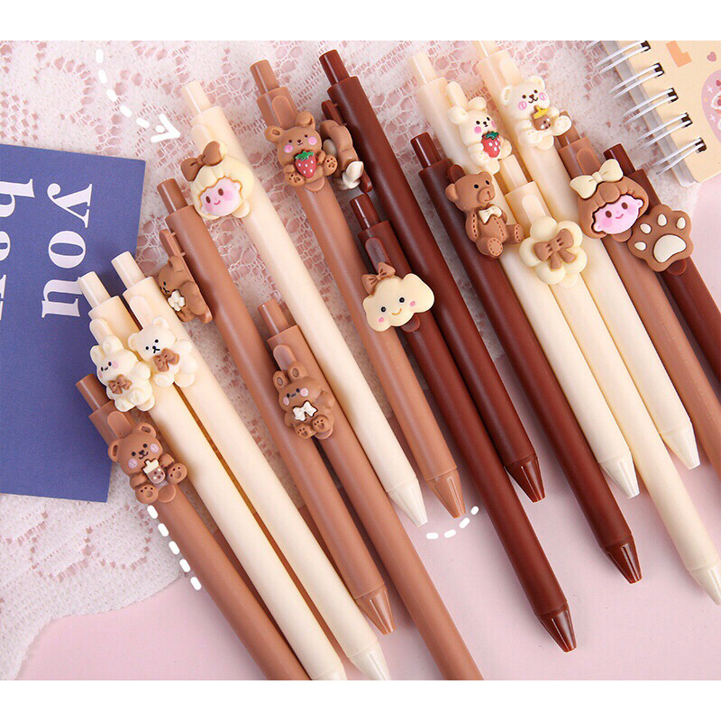 Bút Mực Gel Macaron Ngòi 0.5 mm Gắn Hình Dễ Thương Cho Học Sinh Gấu Mon
