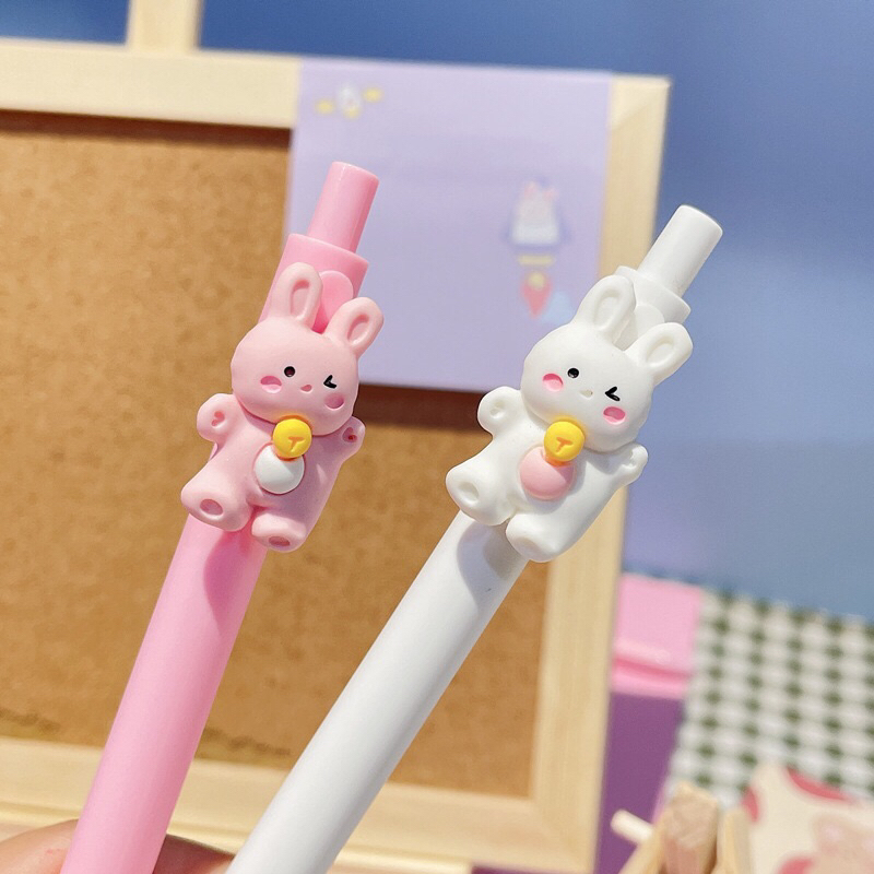 Bút Mực Gel Macaron Ngòi 0.5 mm Gắn Hình Dễ Thương Cho Học Sinh Gấu Mon