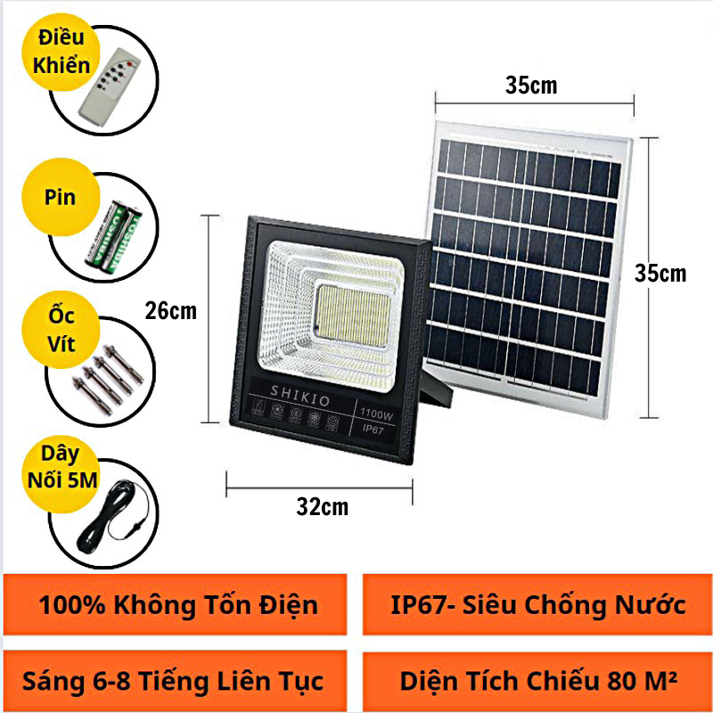 Đèn Led Năng Lượng Mặt Trời Siêu Sáng SHIKIO Lắp Sân Vườn Chống Nước