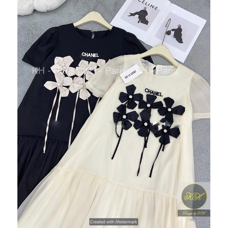 Váy Tơ Babydoll Đính Hoa Xinh Xắn  Đầm Đính Hoa Nổi Form Rộng