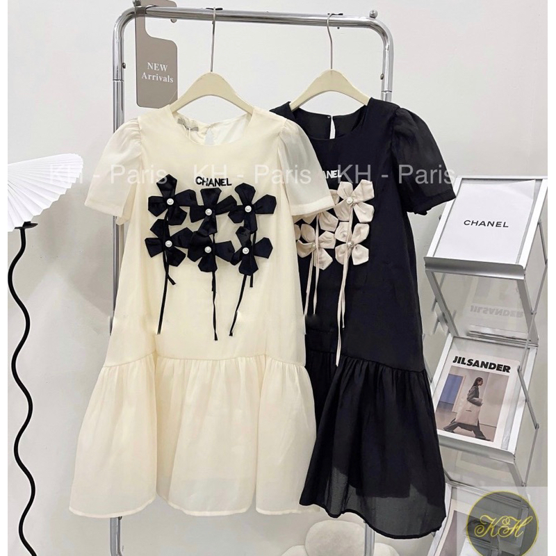 Váy Tơ Babydoll Đính Hoa Xinh Xắn  Đầm Đính Hoa Nổi Form Rộng