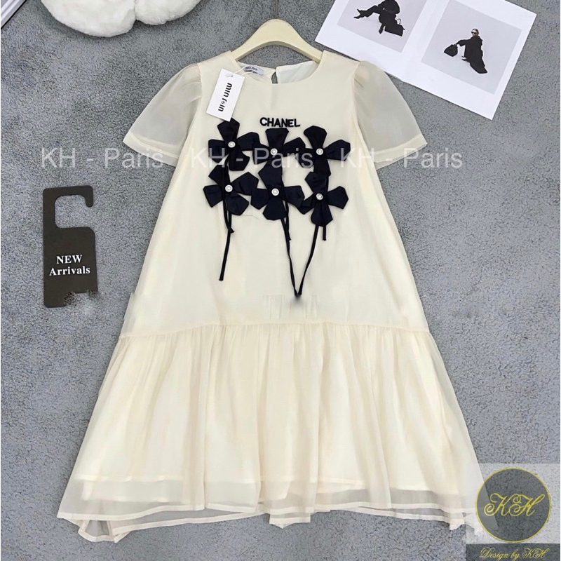 Váy Tơ Babydoll Đính Hoa Xinh Xắn  Đầm Đính Hoa Nổi Form Rộng