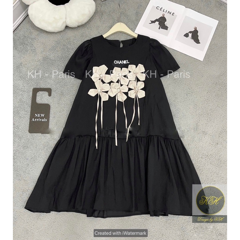 Váy Tơ Babydoll Đính Hoa Xinh Xắn  Đầm Đính Hoa Nổi Form Rộng