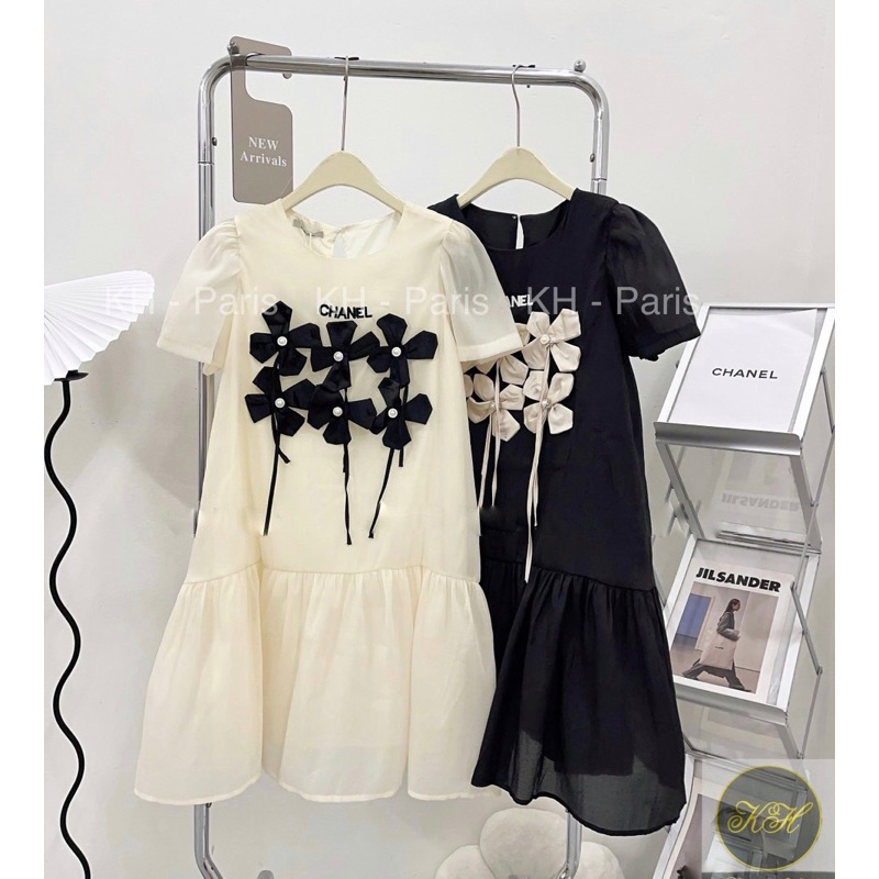 Váy Tơ Babydoll Đính Hoa Xinh Xắn  Đầm Đính Hoa Nổi Form Rộng