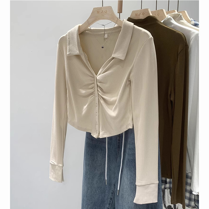 Áo Kiểu Dài Tay Cổ Bẻ Chữ V Nhún Ngực Dáng Lửng Ôm Body Thời Trang Sugal TOP NU 095
