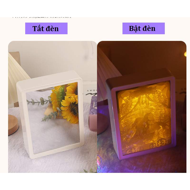 Đèn led chạm khắc giấy3D Gương 2 in 1 Trang Trí Làm Quà Tặng Sinh Nhật cho Bạn Gái, Decor phòng ngủ, phòng khách,đèn ngủ
