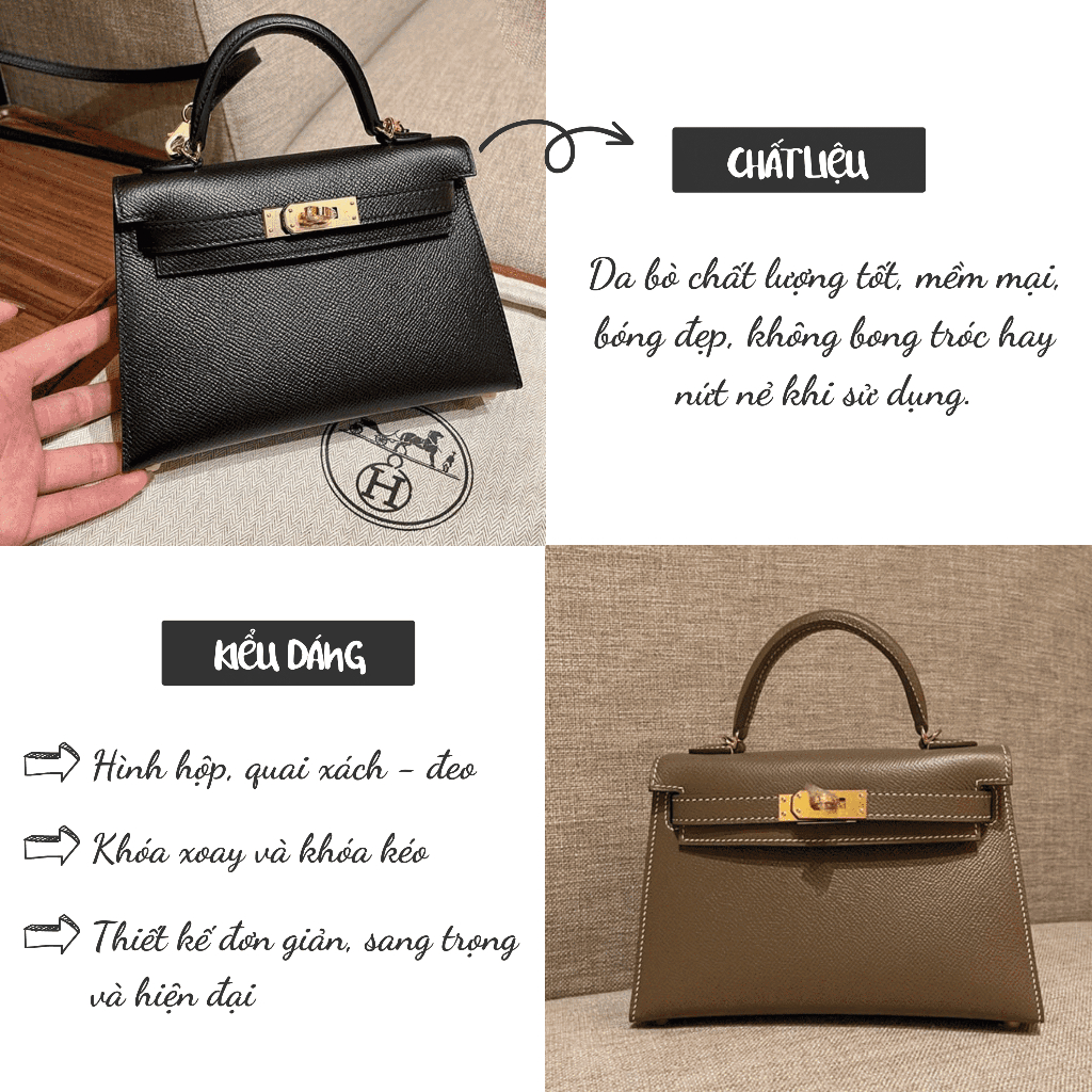 Túi Xách Da Bò Nữ HM Size 21 Kèm Dây Đeo Chéo Phong Cách Pháp Thời Thượng Sành Điệu