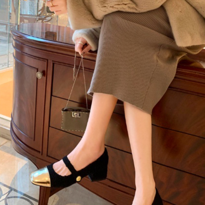 Giày búp bê gót vuông 5cm quai ngang cho nữ thời trang mùa xuân 2023