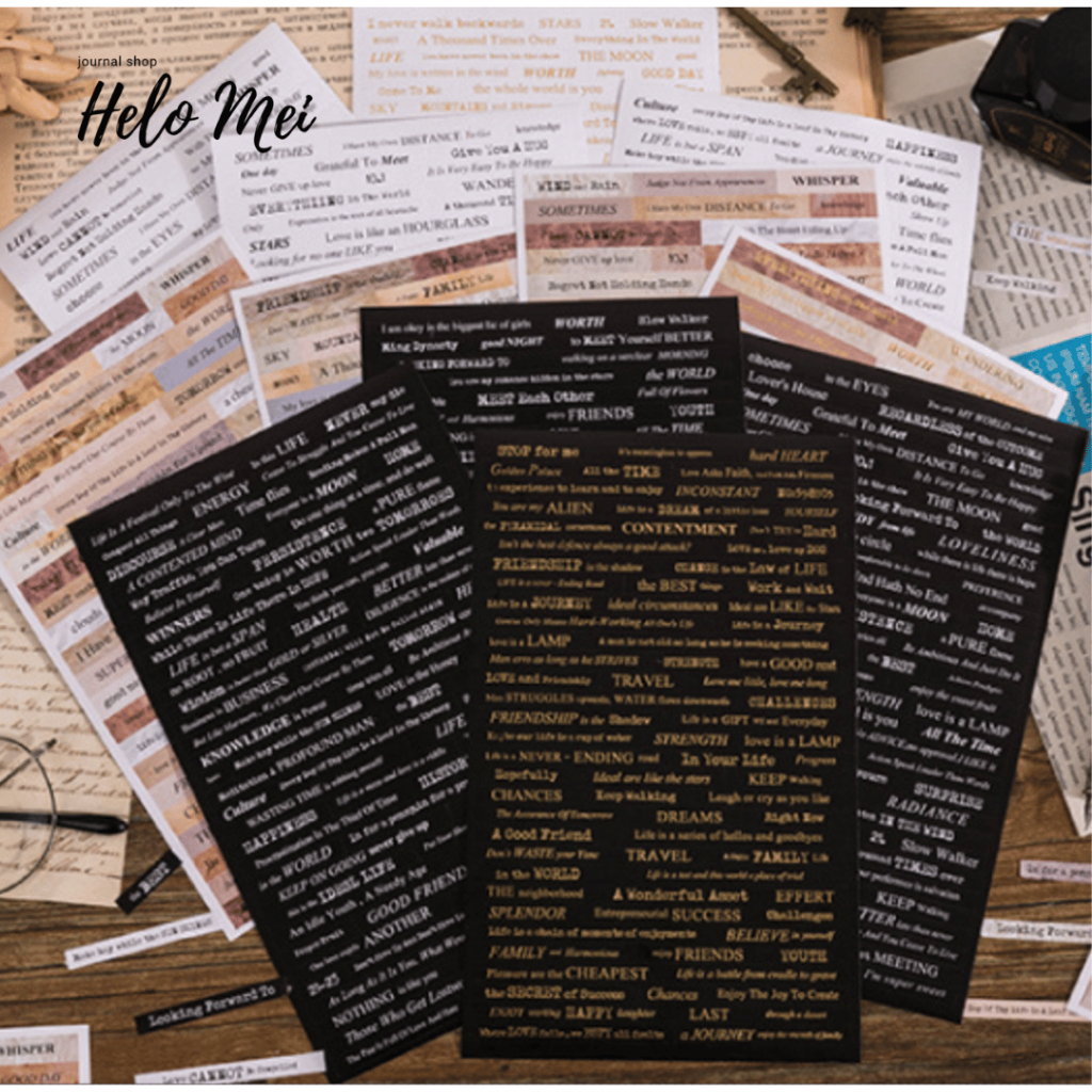 Bộ 4 miếng dán sticker quotes chữ tiếng anh trang trí sổ vintage, bullet journal