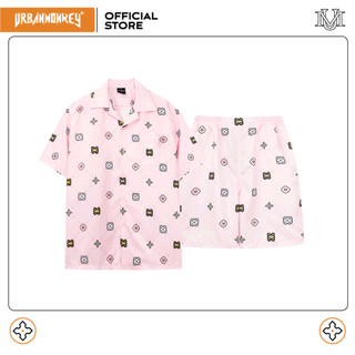Đồ Bộ Sơ Mi Quần Short URBAN MONKEY LOLIPOP Hồng Họa Tiết
